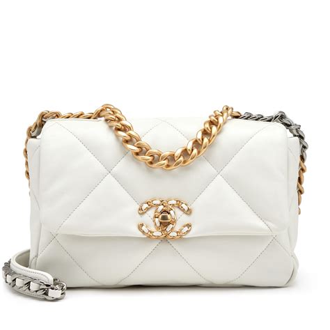 chanel goatskin quilted medium 19 flap white|Chanel 19 handbags.